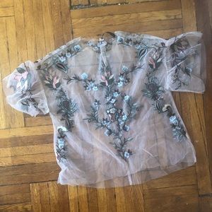 Zara pink mesh embroidered top size large